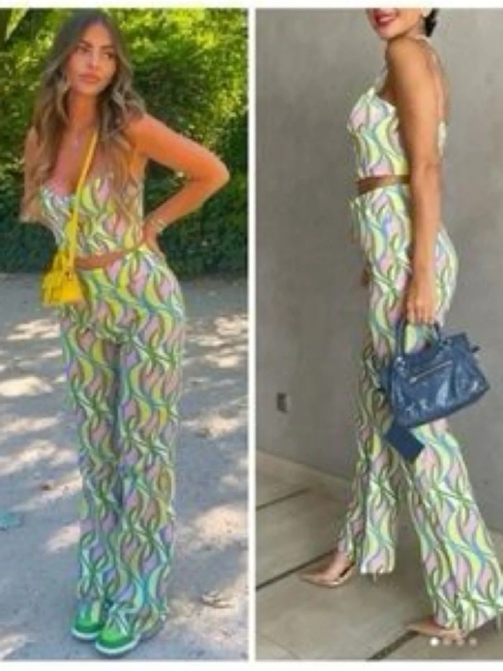 Zara Multicolor Wave Print Crop Top & Pants Set - NWT never worn